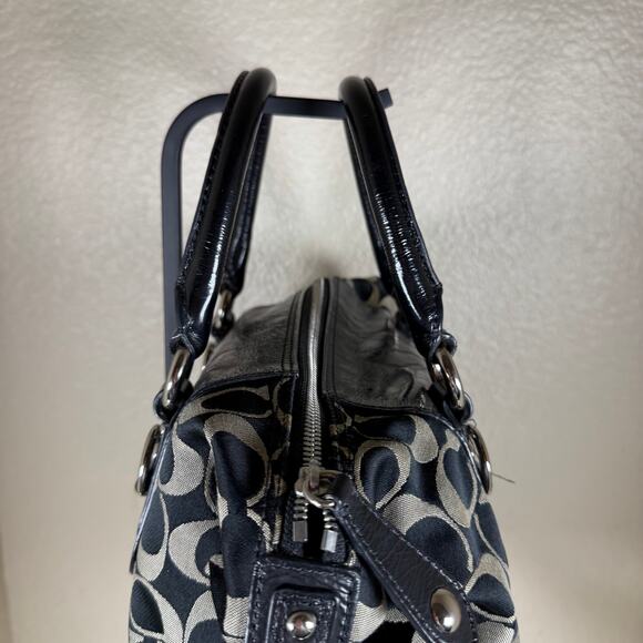 Coach Ashley Signature Sateen Large Satchel handbag F15443 in black and taupe. - Picture 15 of 16